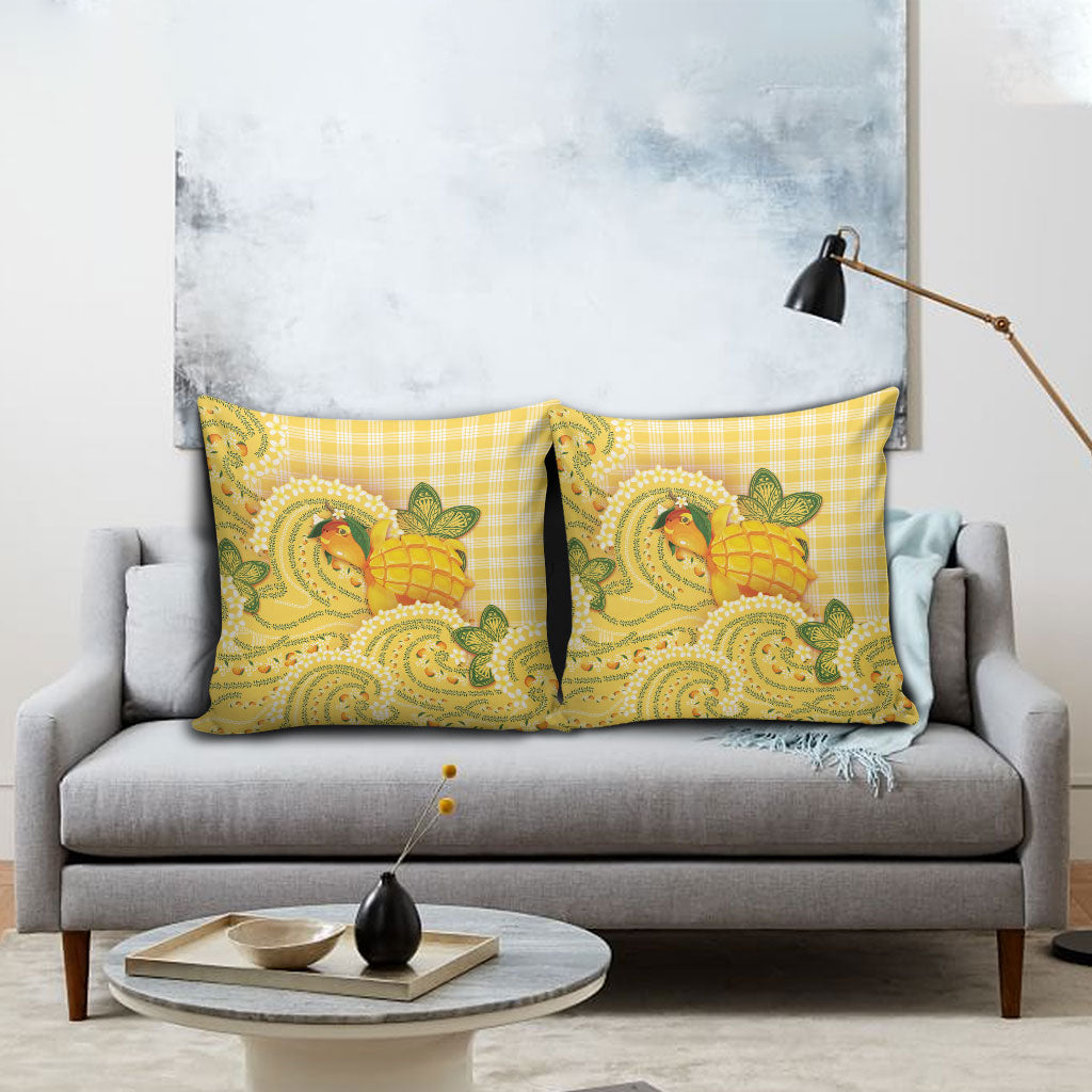 Hawaii Palaka Pillow Cover Cute Ripe Mango Turtle On The Waves