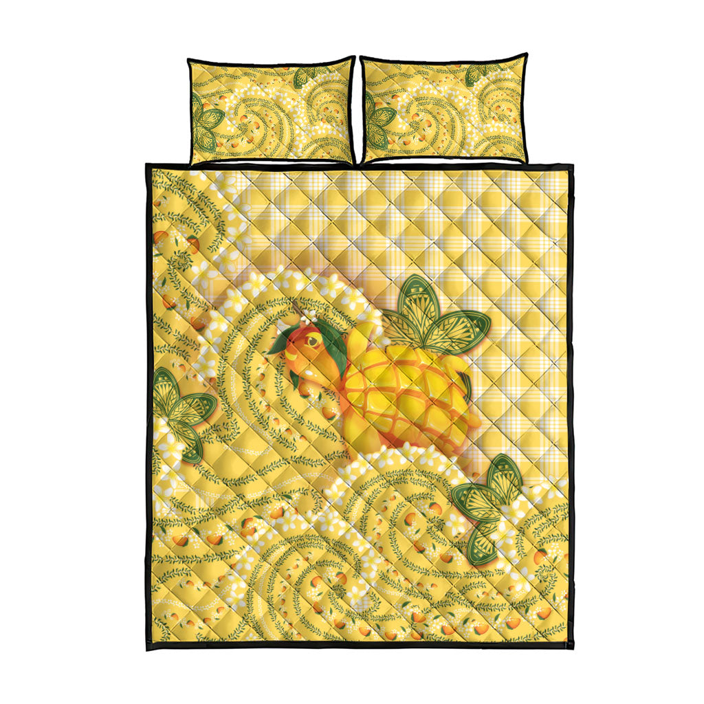 Hawaii Palaka Quilt Bed Set Cute Ripe Mango Turtle On The Waves DT05 - Polynesian Pride