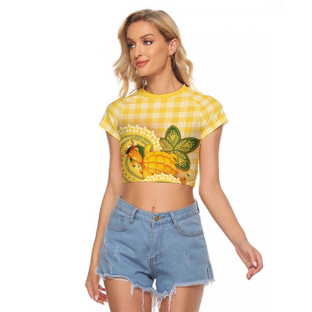 Hawaii Palaka Raglan Cropped T Shirt Cute Ripe Mango Turtle On The Waves