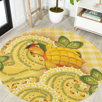 Hawaii Palaka Round Carpet Cute Ripe Mango Turtle On The Waves DT05 Yellow - Polynesian Pride
