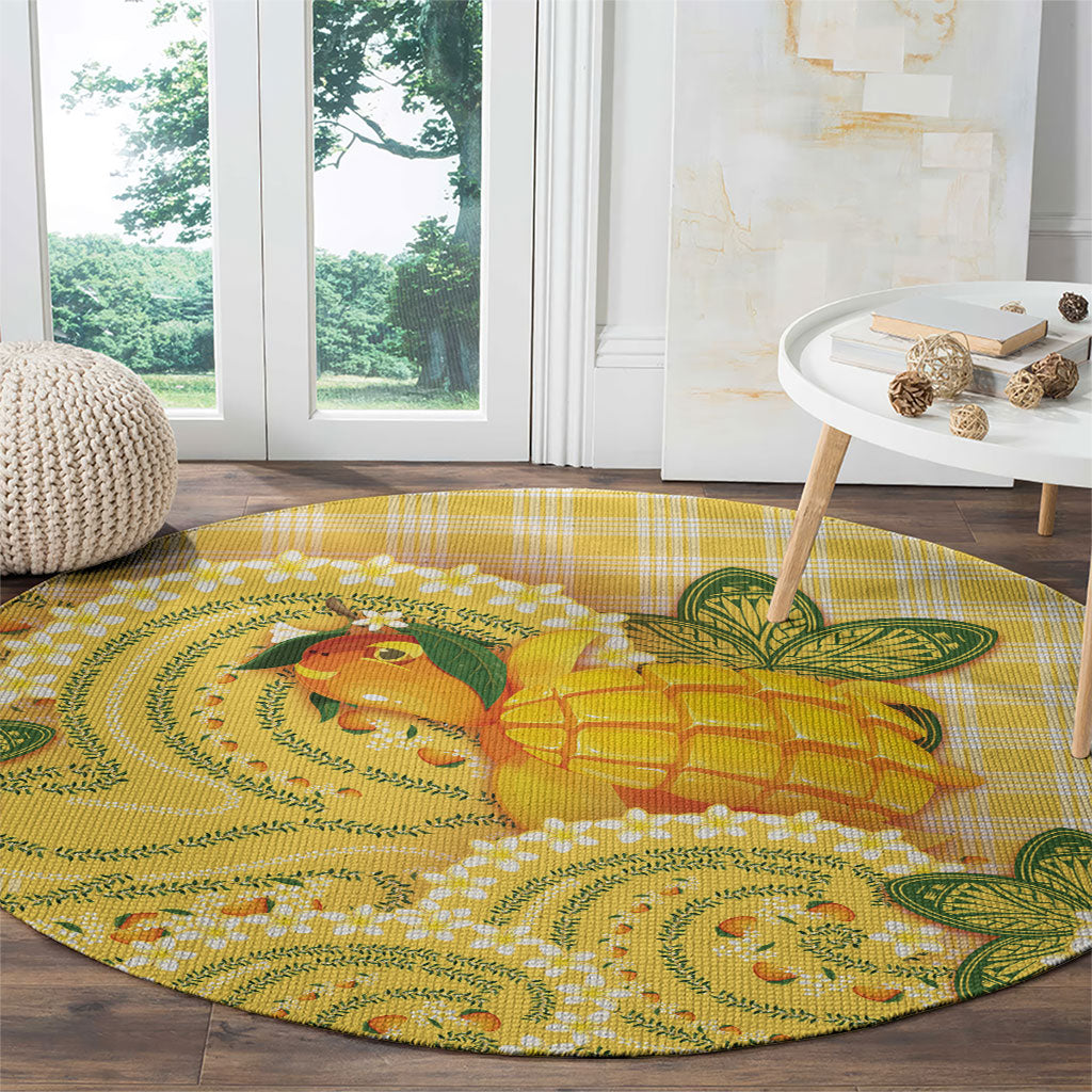 Hawaii Palaka Round Carpet Cute Ripe Mango Turtle On The Waves DT05 - Polynesian Pride