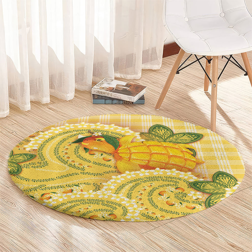 Hawaii Palaka Round Carpet Cute Ripe Mango Turtle On The Waves DT05 - Polynesian Pride