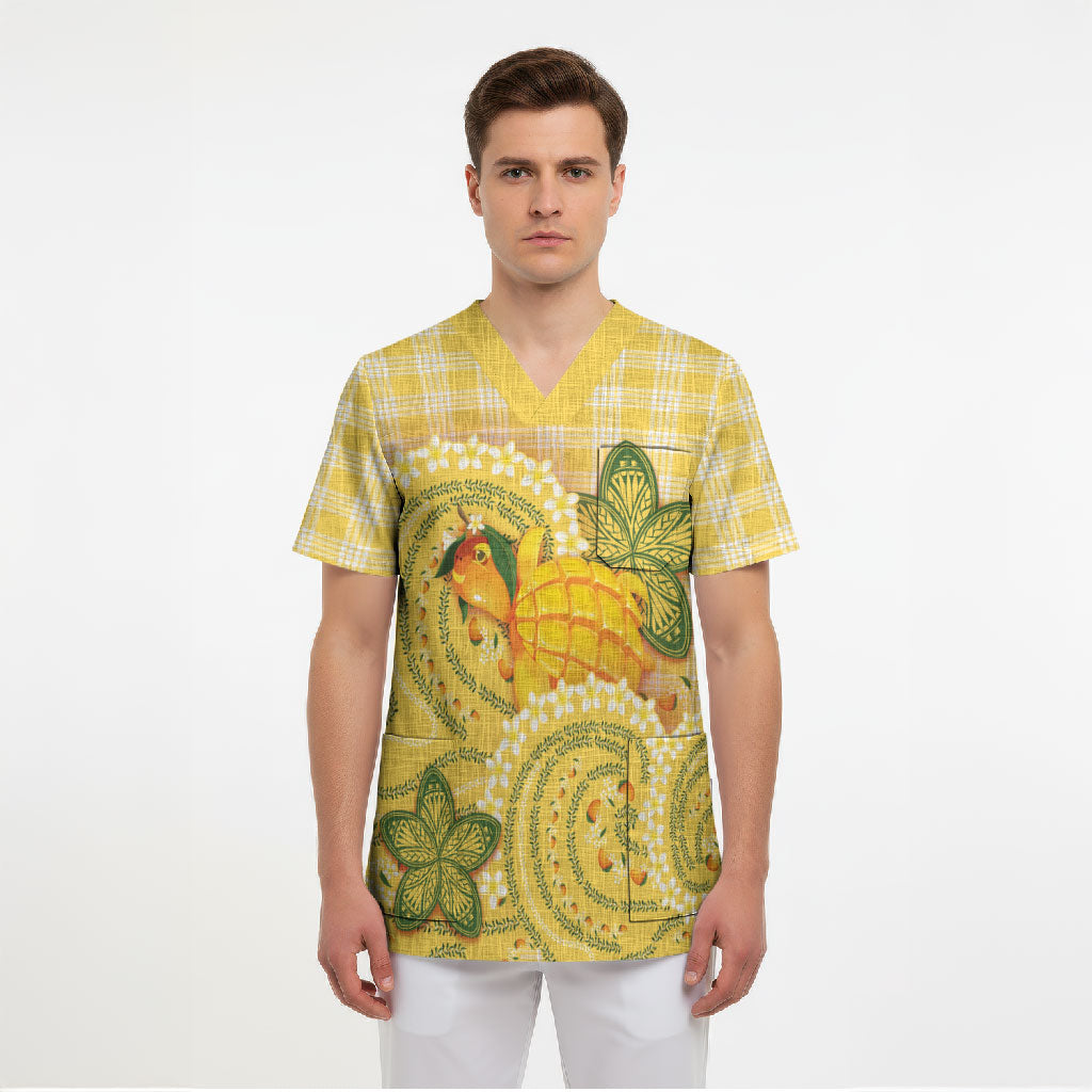 Hawaii Palaka Scrub Top Cute Ripe Mango Turtle On The Waves DT05 - Polynesian Pride