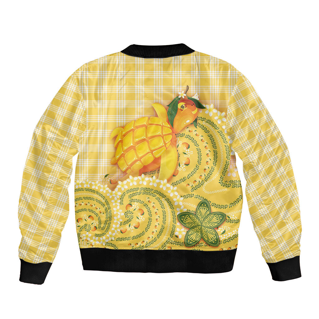 Hawaii Palaka Sleeve Zip Bomber Jacket Cute Ripe Mango Turtle On The Waves DT05 - Polynesian Pride
