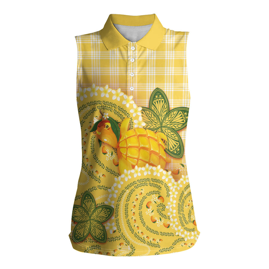 Hawaii Palaka Women Sleeveless Polo Shirt Cute Ripe Mango Turtle On The Waves DT05 Female Yellow - Polynesian Pride