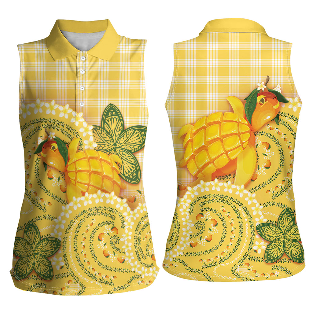 Hawaii Palaka Women Sleeveless Polo Shirt Cute Ripe Mango Turtle On The Waves DT05 - Polynesian Pride