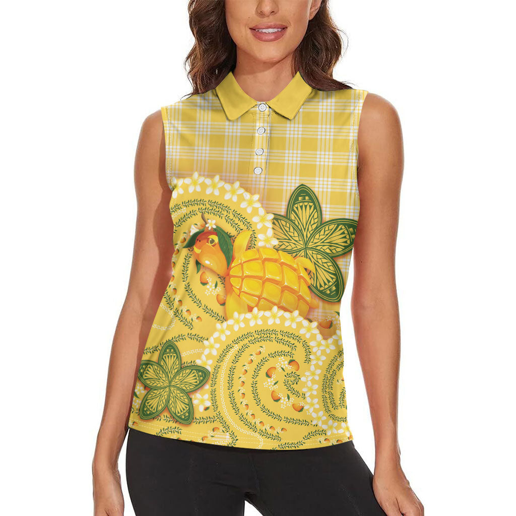 Hawaii Palaka Women Sleeveless Polo Shirt Cute Ripe Mango Turtle On The Waves DT05 - Polynesian Pride