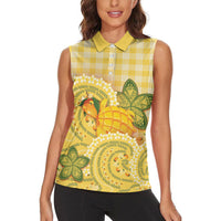 Hawaii Palaka Women Sleeveless Polo Shirt Cute Ripe Mango Turtle On The Waves DT05 - Polynesian Pride