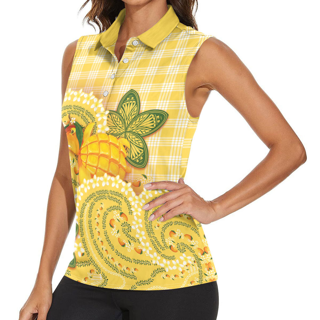 Hawaii Palaka Women Sleeveless Polo Shirt Cute Ripe Mango Turtle On The Waves DT05 - Polynesian Pride