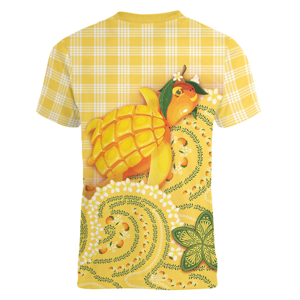 Hawaii Palaka Women V-Neck T-Shirt Cute Ripe Mango Turtle On The Waves DT05 - Polynesian Pride