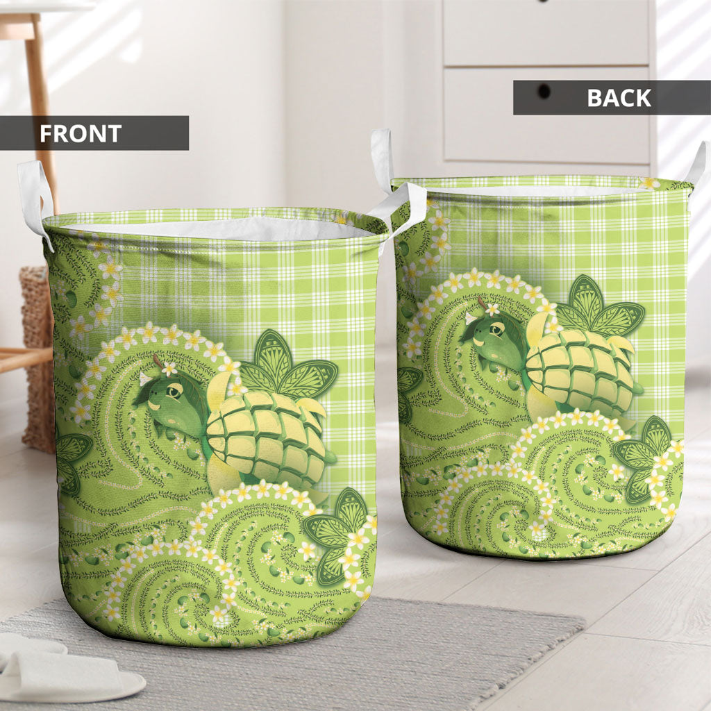 Hawaii Palaka Laundry Basket Cute Green Mango Turtle On The Waves DT05 - Polynesian Pride