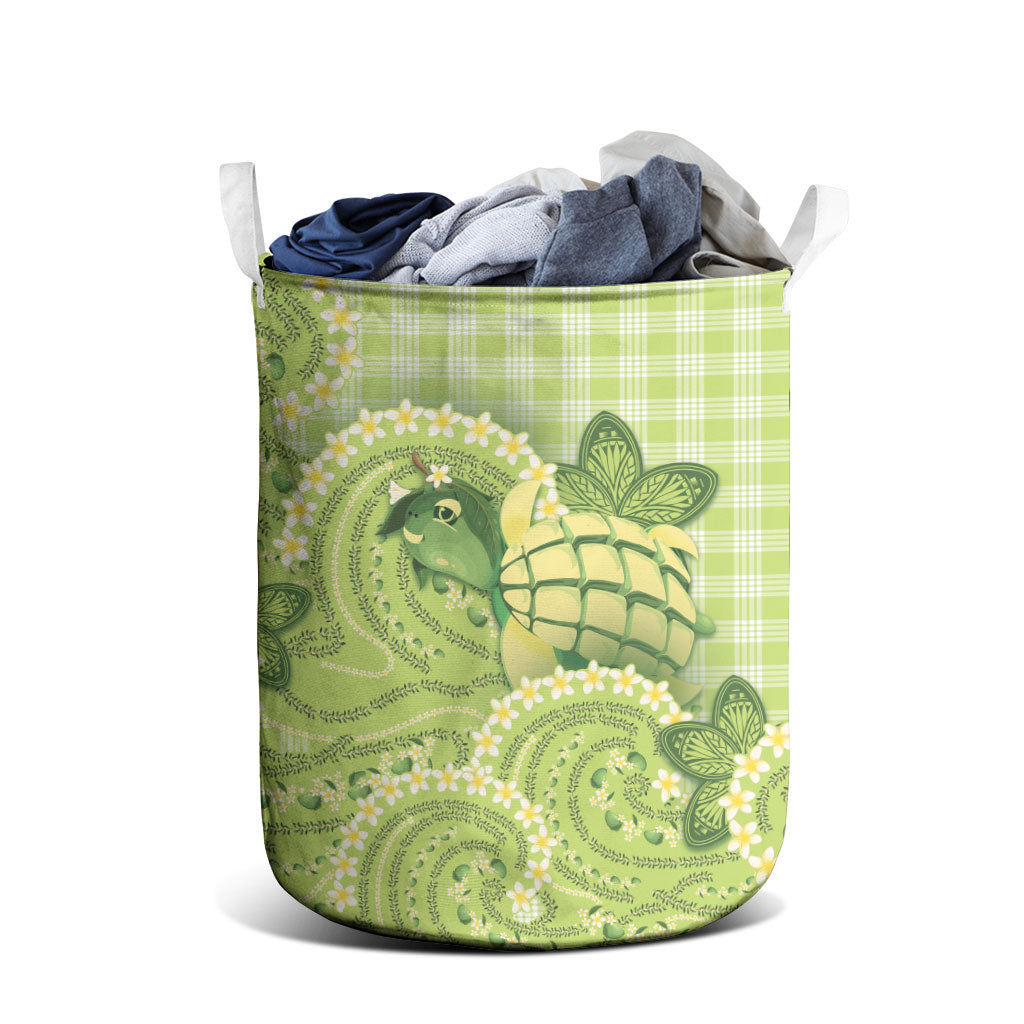 Hawaii Palaka Laundry Basket Cute Green Mango Turtle On The Waves DT05 - Polynesian Pride