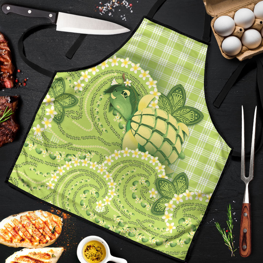 Hawaii Palaka Apron Cute Green Mango Turtle On The Waves DT05 Green - Polynesian Pride