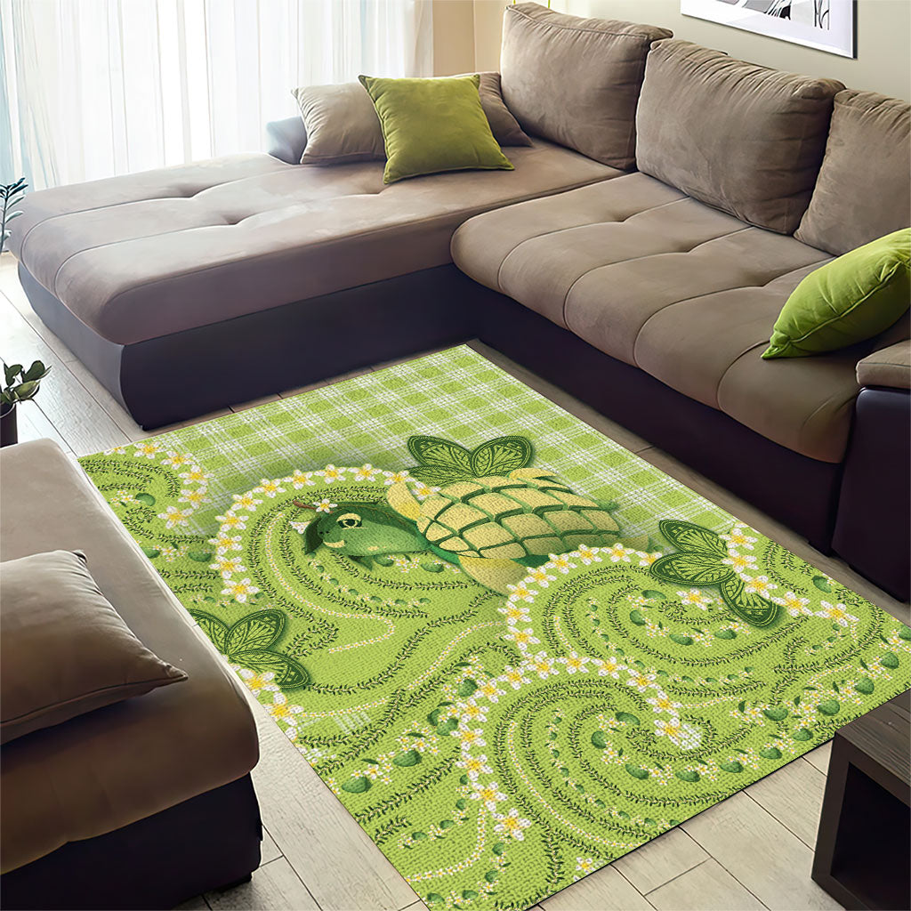 Hawaii Palaka Area Rug Cute Green Mango Turtle On The Waves DT05 - Polynesian Pride