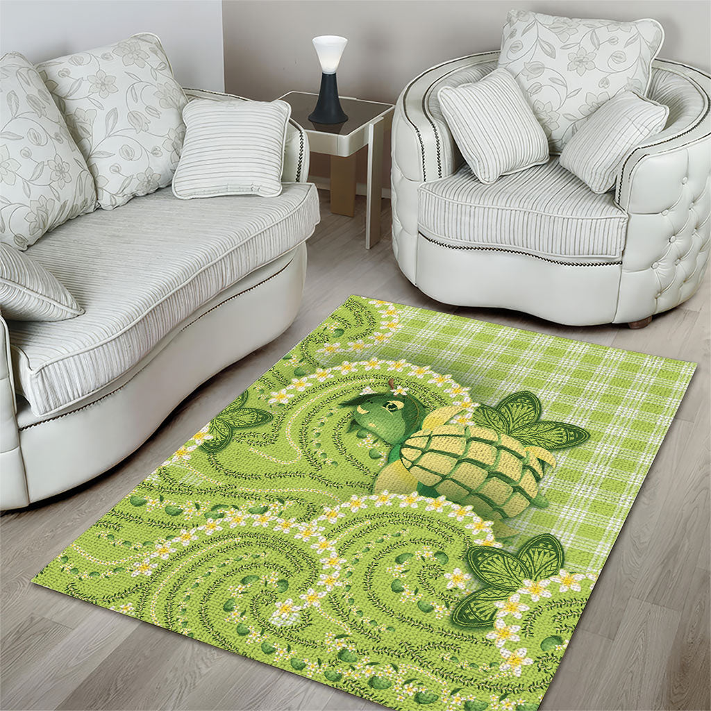 Hawaii Palaka Area Rug Cute Green Mango Turtle On The Waves DT05 - Polynesian Pride