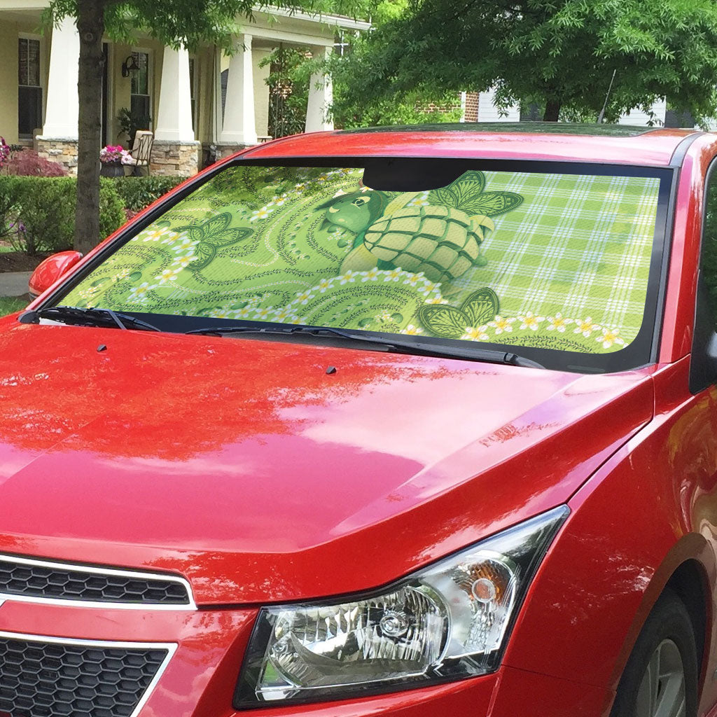 Hawaii Palaka Auto Sun Shade Cute Green Mango Turtle On The Waves DT05 - Polynesian Pride