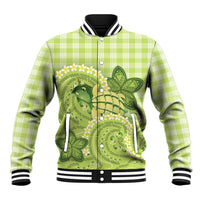 Hawaii Palaka Baseball Jacket Cute Green Mango Turtle On The Waves DT05 Unisex Green - Polynesian Pride