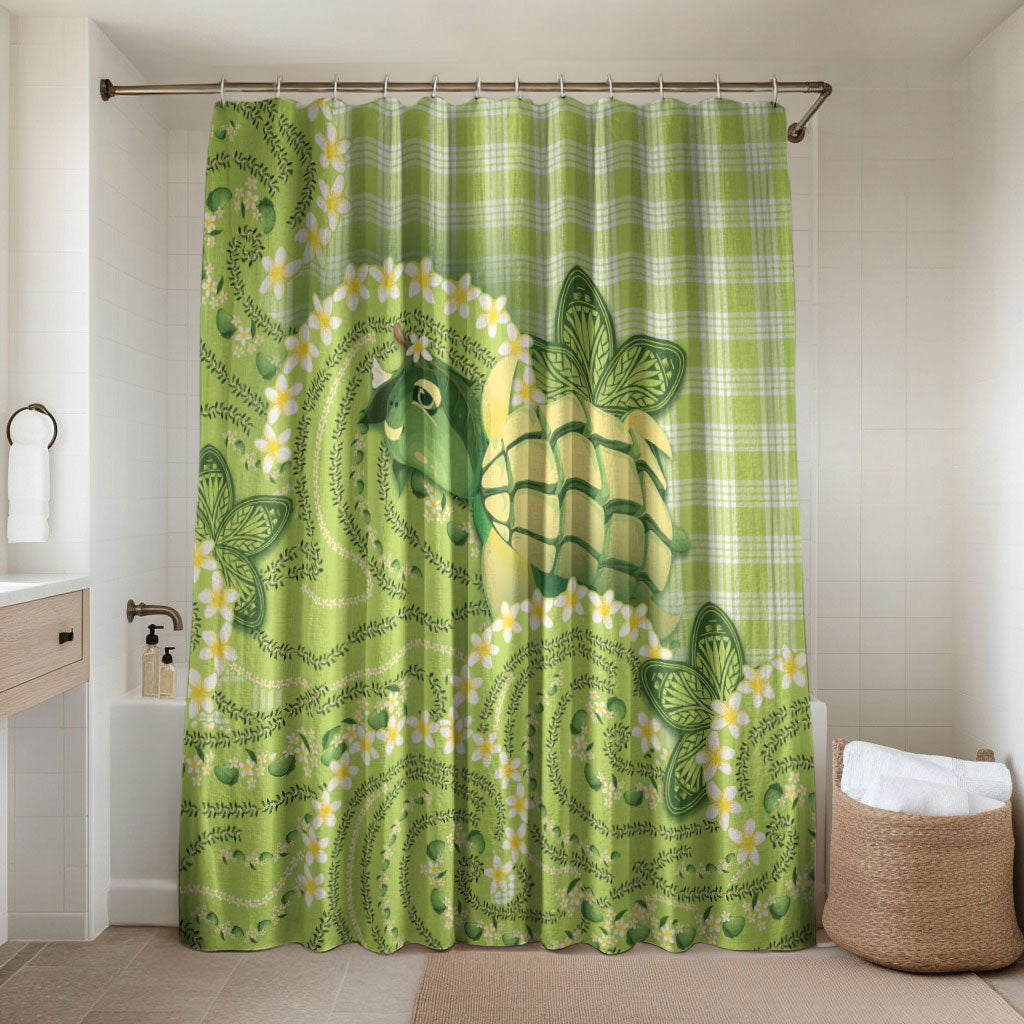 Hawaii Palaka Bathroom Set Cute Green Mango Turtle On The Waves DT05 Shower Curtain Only Green - Polynesian Pride