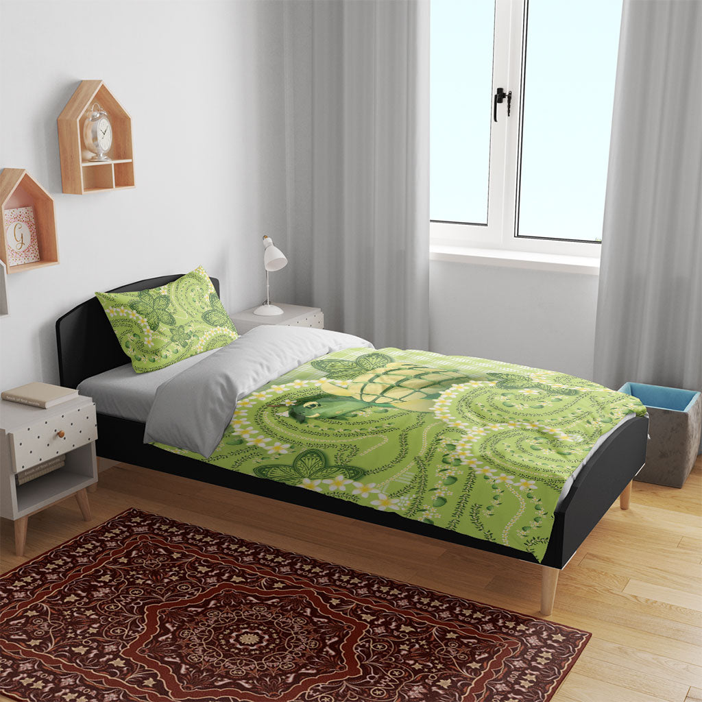 Hawaii Palaka Bedding Set Cute Green Mango Turtle On The Waves DT05 - Polynesian Pride