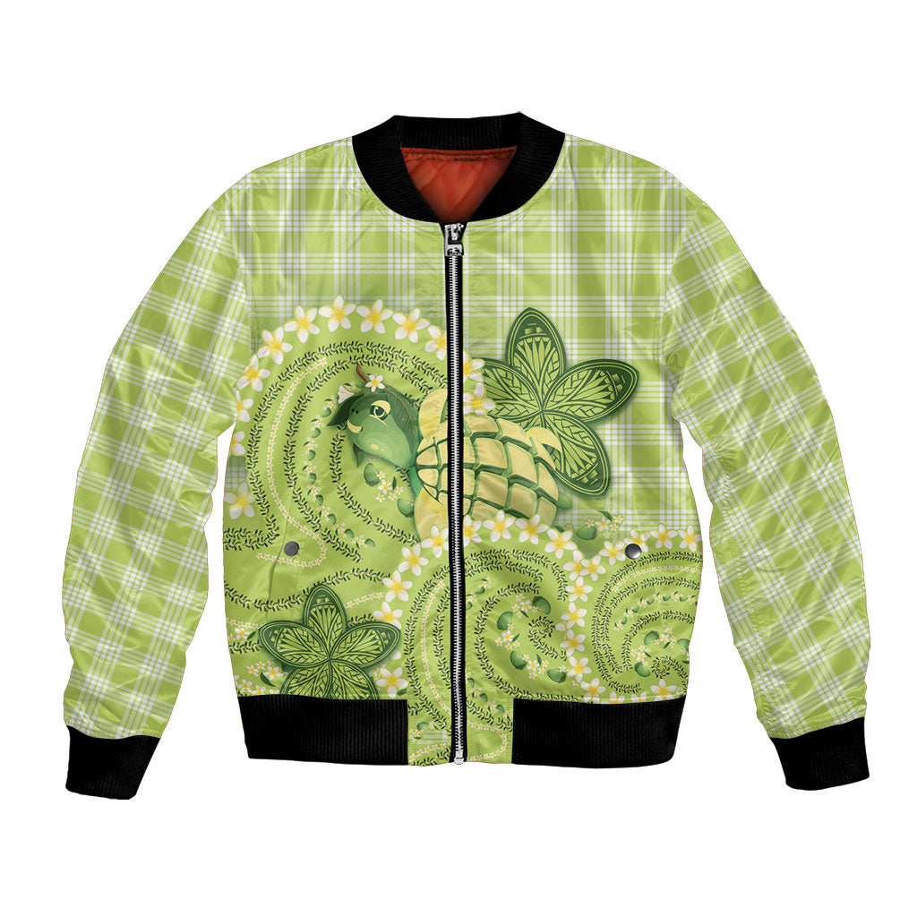 Hawaii Palaka Bomber Jacket Cute Green Mango Turtle On The Waves DT05 Unisex Green - Polynesian Pride