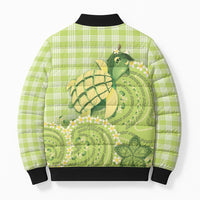 Hawaii Palaka Bomber Puffer Jacket Cute Green Mango Turtle On The Waves