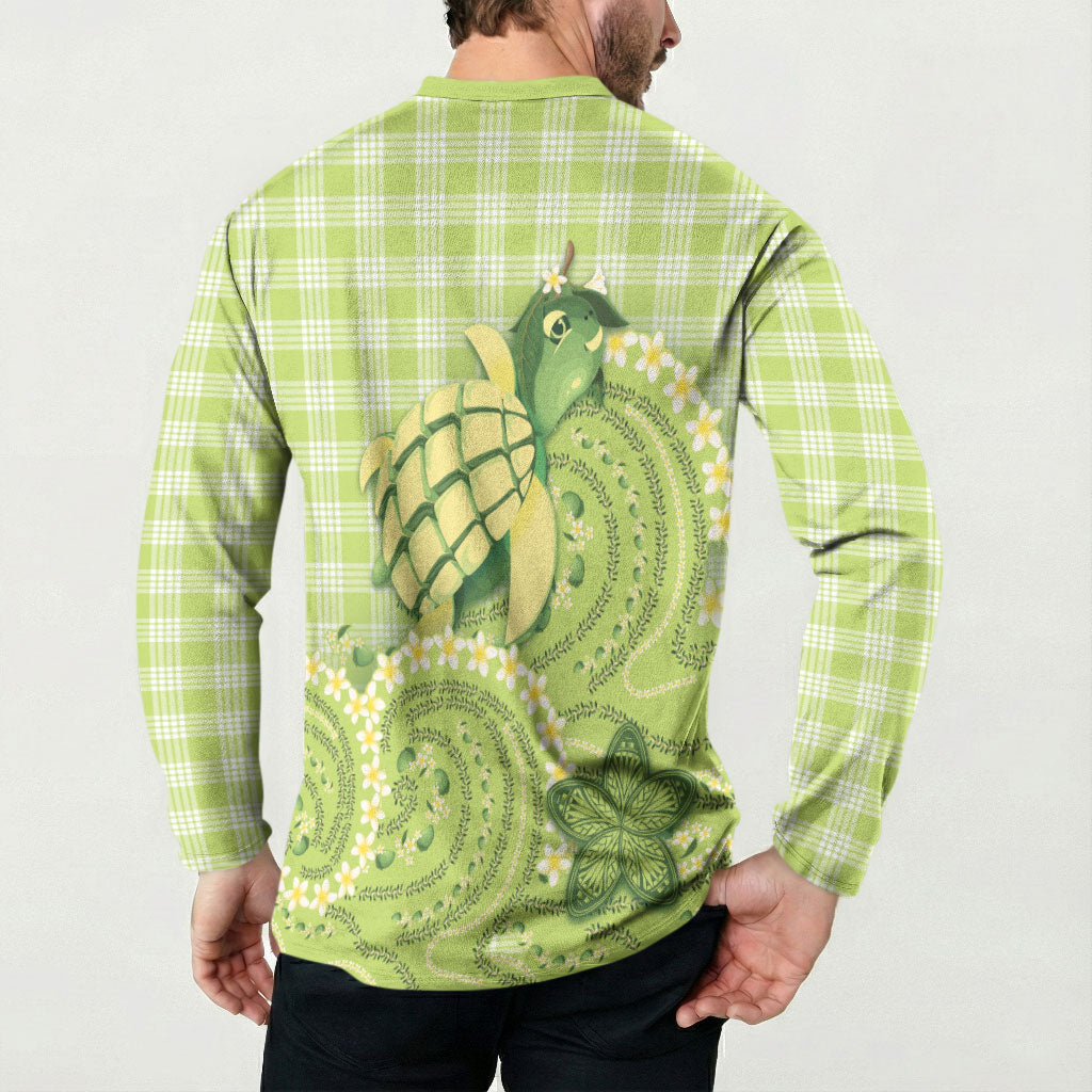 Hawaii Palaka Button Sweatshirt Cute Green Mango Turtle On The Waves DT05 - Polynesian Pride