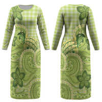 Hawaii Palaka Couples Matching Long Sleeve Bodycon Dress and Hawaiian Shirt Cute Green Mango Turtle On The Waves DT05 - Polynesian Pride
