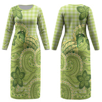Hawaii Palaka Couples Matching Long Sleeve Bodycon Dress and Long Sleeve Button Shirt Cute Green Mango Turtle On The Waves DT05 - Polynesian Pride