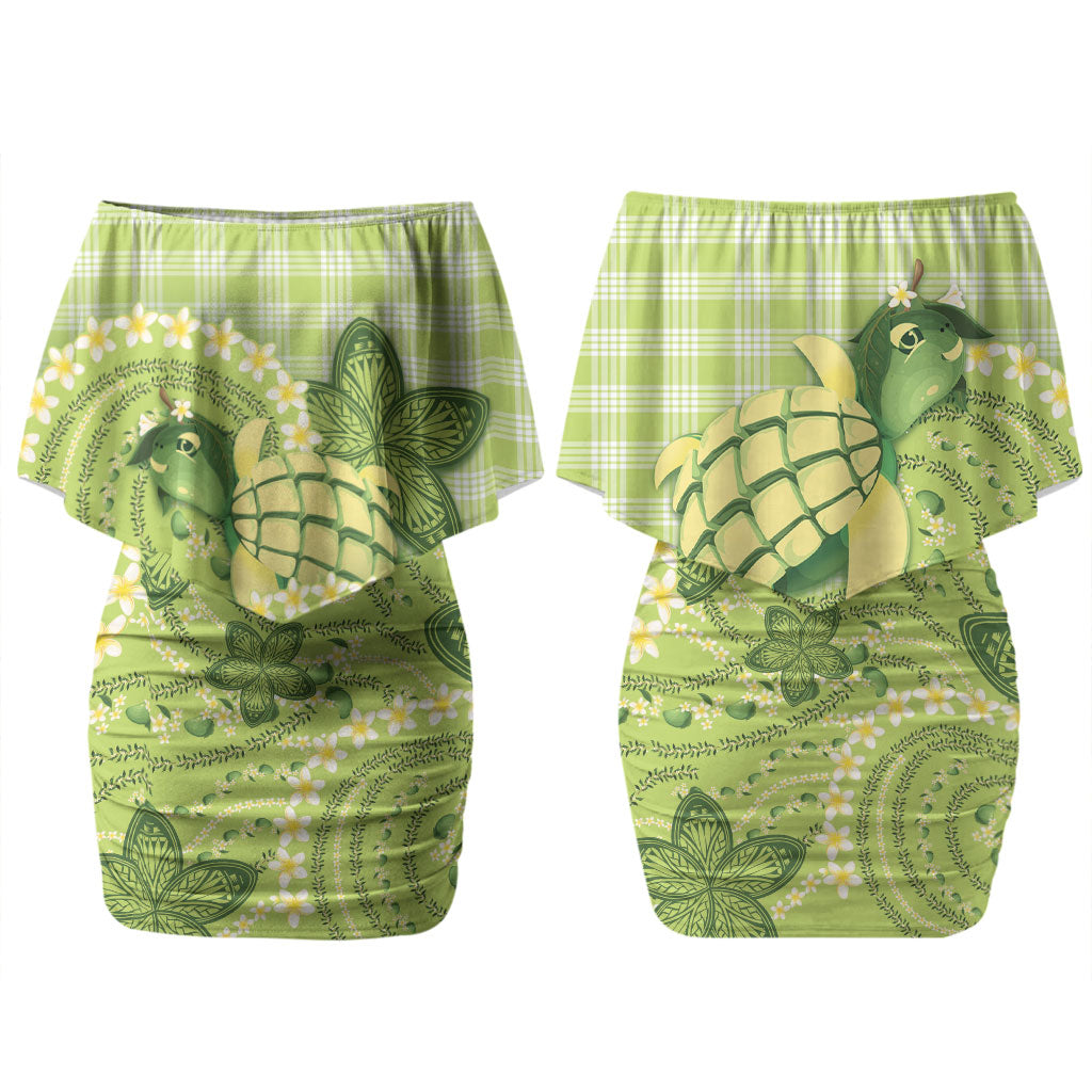 Hawaii Palaka Couples Matching Off Shoulder Short Dress and Hawaiian Shirt Cute Green Mango Turtle On The Waves DT05 - Polynesian Pride