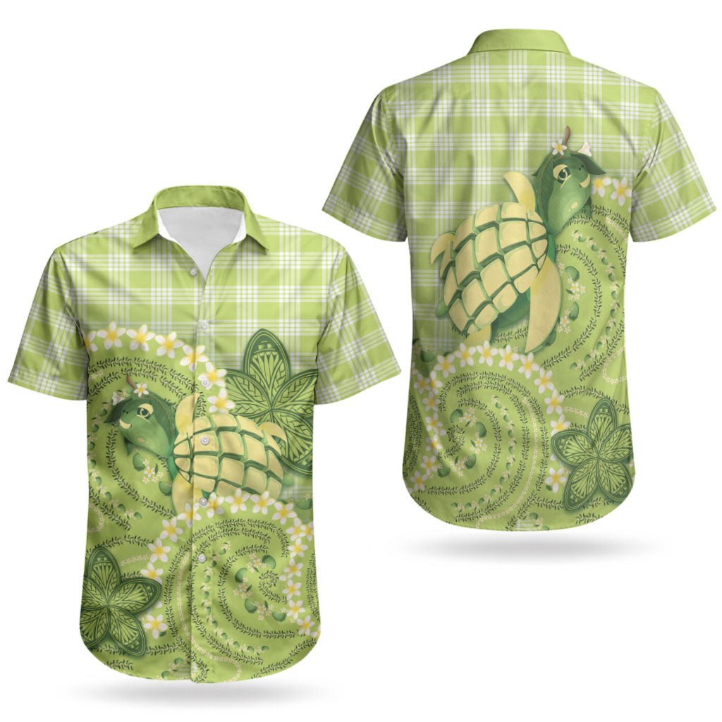 Hawaii Palaka Couples Matching Off The Shoulder Long Sleeve Dress and Hawaiian Shirt Cute Green Mango Turtle On The Waves DT05 - Polynesian Pride