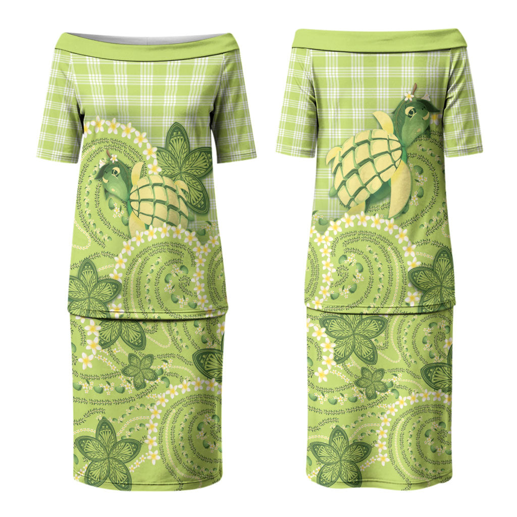 Hawaii Palaka Couples Matching Puletasi and Hawaiian Shirt Cute Green Mango Turtle On The Waves DT05 - Polynesian Pride