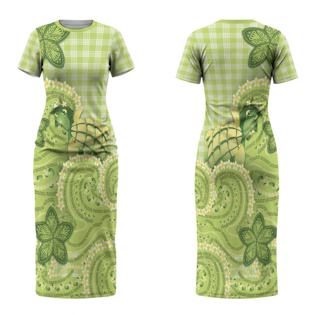 Hawaii Palaka Couples Matching Short Sleeve Bodycon Dress and Hawaiian Shirt Cute Green Mango Turtle On The Waves DT05 - Polynesian Pride