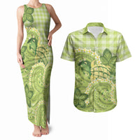 Hawaii Palaka Couples Matching Tank Maxi Dress and Hawaiian Shirt Cute Green Mango Turtle On The Waves DT05 Green - Polynesian Pride