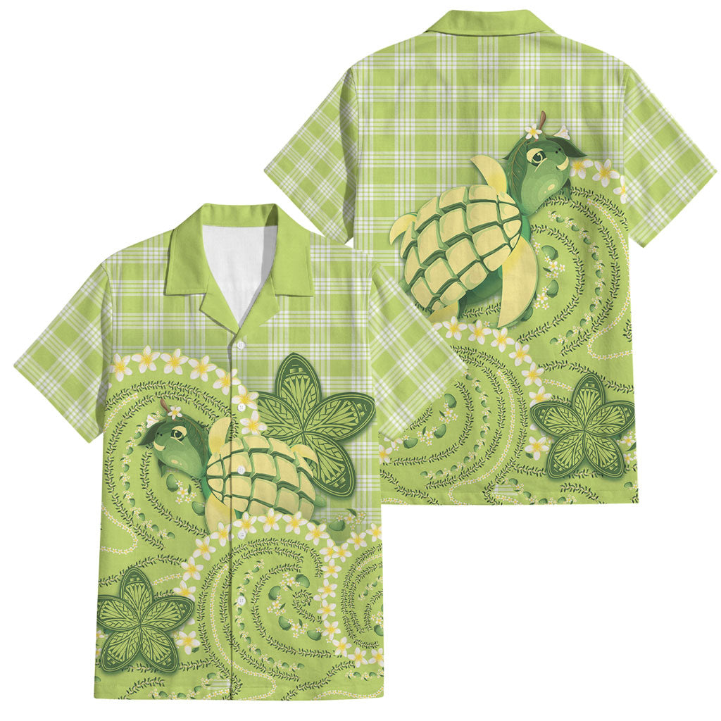 Hawaii Palaka Family Matching Long Sleeve Bodycon Dress and Hawaiian Shirt Cute Green Mango Turtle On The Waves DT05 Dad's Shirt - Short Sleeve Green - Polynesian Pride