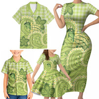 Hawaii Palaka Family Matching Short Sleeve Bodycon Dress and Hawaiian Shirt Cute Green Mango Turtle On The Waves DT05 - Polynesian Pride