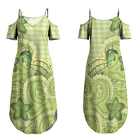 Hawaii Palaka Family Matching Summer Maxi Dress and Hawaiian Shirt Cute Green Mango Turtle On The Waves DT05 Mom's Dress Green - Polynesian Pride