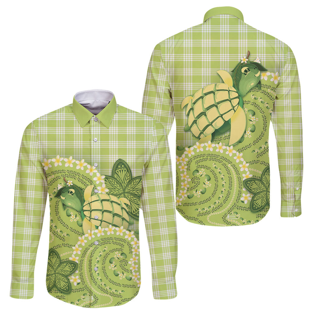 Hawaii Palaka Family Matching Summer Maxi Dress and Hawaiian Shirt Cute Green Mango Turtle On The Waves DT05 Dad's Shirt - Long Sleeve Green - Polynesian Pride