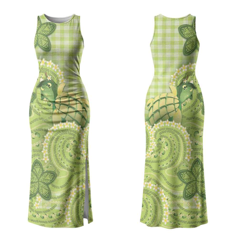 Hawaii Palaka Family Matching Tank Maxi Dress and Hawaiian Shirt Cute Green Mango Turtle On The Waves DT05 Mom's Dress Green - Polynesian Pride
