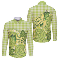 Hawaii Palaka Family Matching Tank Maxi Dress and Hawaiian Shirt Cute Green Mango Turtle On The Waves DT05 Dad's Shirt - Long Sleeve Green - Polynesian Pride