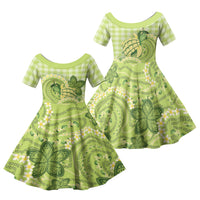 Hawaii Palaka Family Matching Tank Maxi Dress and Hawaiian Shirt Cute Green Mango Turtle On The Waves DT05 Daughter's Dress Green - Polynesian Pride