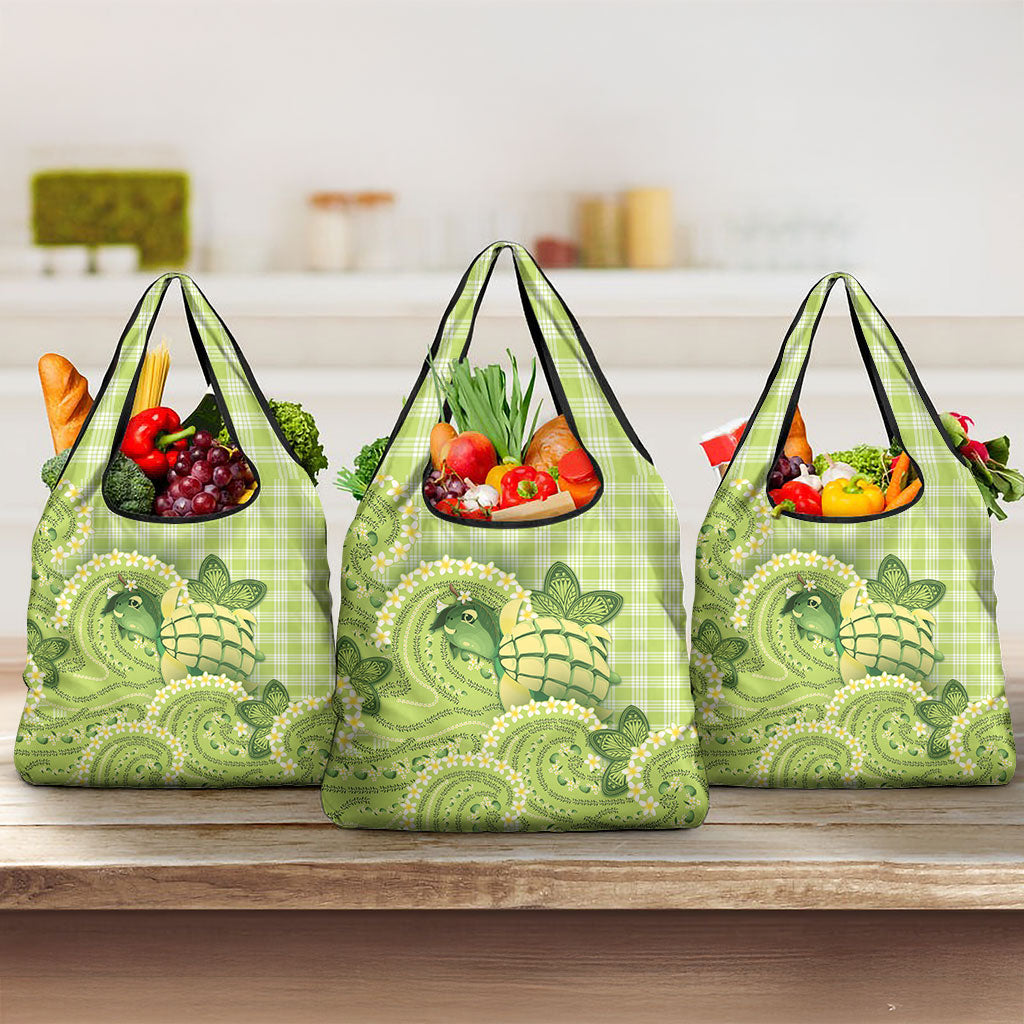 Hawaii Palaka Grocery Bag Cute Green Mango Turtle On The Waves DT05 3-pack One Size Green - Polynesian Pride