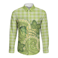 Hawaii Palaka Long Sleeve Button Shirt Cute Green Mango Turtle On The Waves DT05 Unisex Green - Polynesian Pride