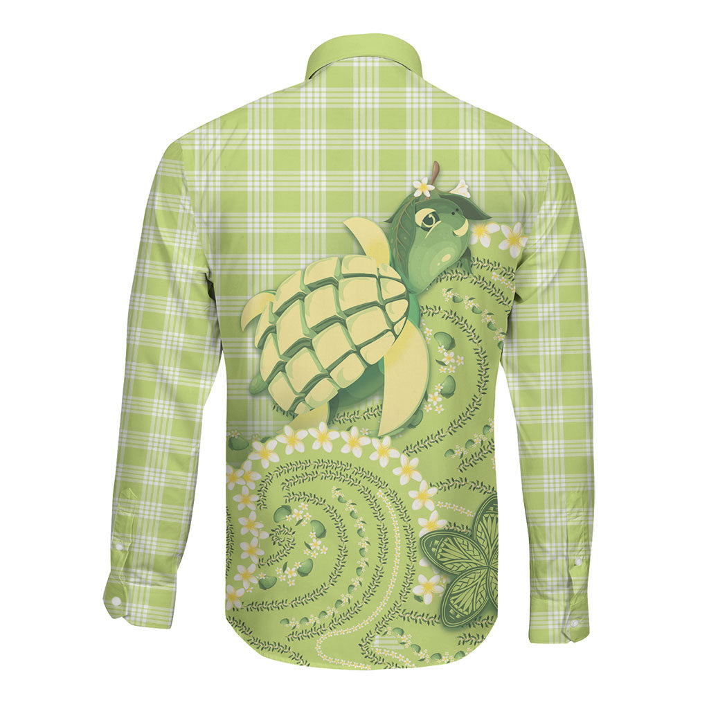 Hawaii Palaka Long Sleeve Button Shirt Cute Green Mango Turtle On The Waves DT05 - Polynesian Pride