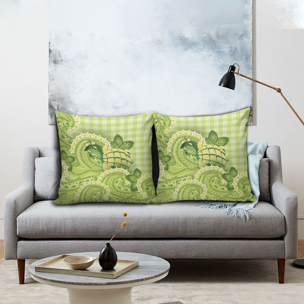 Hawaii Palaka Pillow Cover Cute Green Mango Turtle On The Waves DT05 - Polynesian Pride