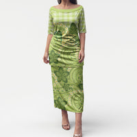 Hawaii Palaka Puletasi Cute Green Mango Turtle On The Waves DT05 Long Dress Green - Polynesian Pride