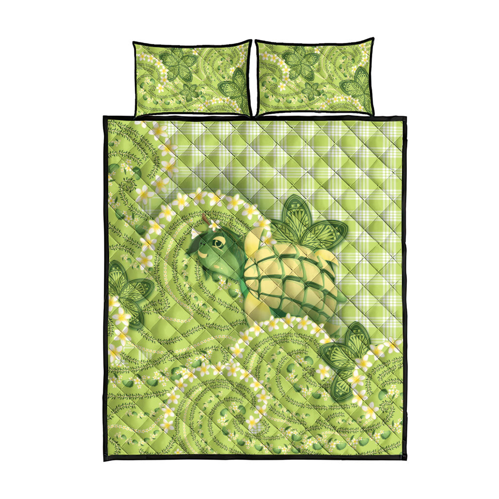 Hawaii Palaka Quilt Bed Set Cute Green Mango Turtle On The Waves DT05 - Polynesian Pride