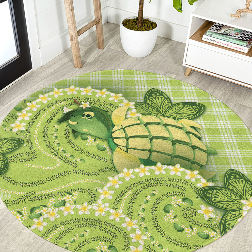 Hawaii Palaka Round Carpet Cute Green Mango Turtle On The Waves