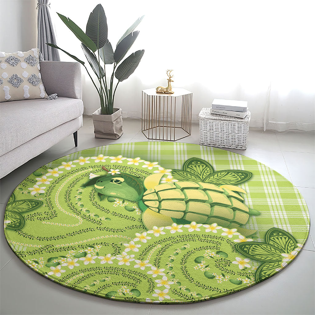 Hawaii Palaka Round Carpet Cute Green Mango Turtle On The Waves DT05 - Polynesian Pride