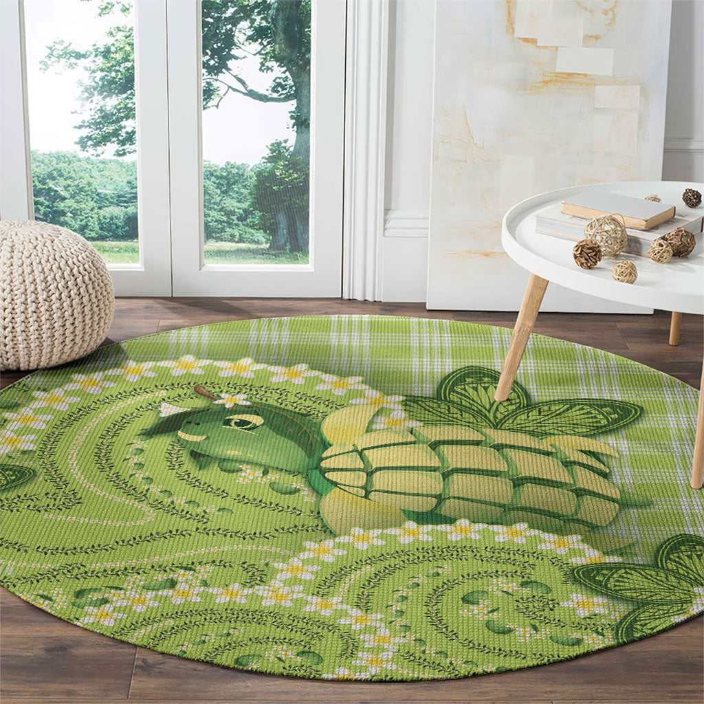Hawaii Palaka Round Carpet Cute Green Mango Turtle On The Waves DT05 - Polynesian Pride