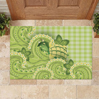 Hawaii Palaka Rubber Doormat Cute Green Mango Turtle On The Waves DT05 Green - Polynesian Pride